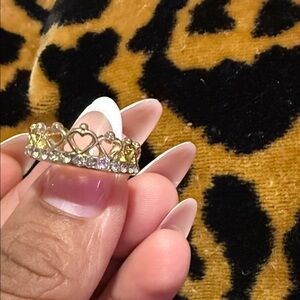 Gold Heart Tiara Ring with Clear Stones